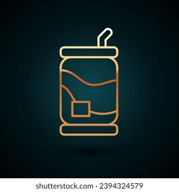 Gold line Soda can icon isolated on dark blue background.  Vector