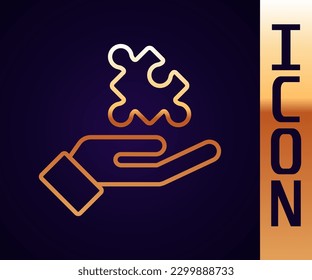Gold line Solution to the problem in psychology icon isolated on black background. Puzzle. Therapy for mental health.  Vector