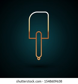 Gold line Spatula icon isolated on dark blue background. Kitchen spatula icon. BBQ spatula sign. Barbecue and grill tool.  Vector Illustration