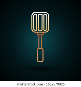 Gold line Spatula icon isolated on dark blue background. Kitchen spatula icon. BBQ spatula sign. Barbecue and grill tool.  Vector Illustration