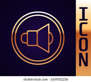 Gold line Speaker volume, audio voice sound symbol, media music icon isolated on black background.  Vector Illustration