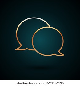 Gold line Speech bubble chat icon isolated on dark blue background. Message icon. Communication or comment chat symbol.  Vector Illustration