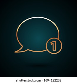 Gold line Speech bubble chat icon isolated on dark blue background. Message icon. Communication or comment chat symbol.  Vector Illustration