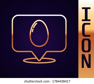 Gold line Speech bubble with easter egg icon isolated on black background. Happy Easter.  Vector Illustration
