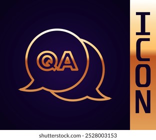 Gold line Speech bubbles with Question and Answer icon isolated on black background. Q and A symbol. FAQ sign. Chat speech bubble and chart.  Vector