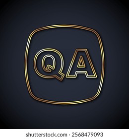 Gold line Speech bubbles with Question and Answer icon isolated on black background. Q and A symbol. FAQ sign. Chat speech bubble and chart.  Vector