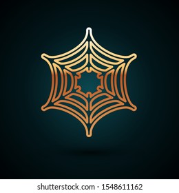 Gold line Spider web icon isolated on dark blue background. Cobweb sign. Happy Halloween party.  Vector Illustration