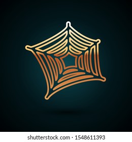 Gold line Spider web icon isolated on dark blue background. Cobweb sign. Happy Halloween party.  Vector Illustration