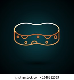 Gold line Sponge icon isolated on dark blue background. Wisp of bast for washing dishes. Cleaning service concept.  Vector Illustration
