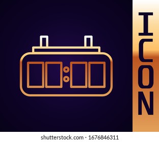 Gold line Sport hockey mechanical scoreboard and result display icon isolated on black background.  Vector Illustration