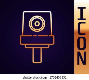 Gold line Spray can nozzle cap icon isolated on black background.  Vector Illustration