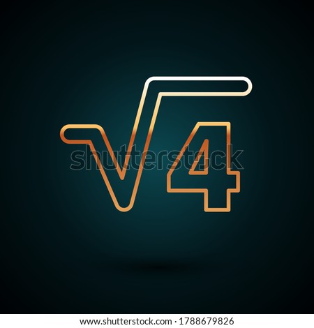 Gold line Square root of 4 glyph icon isolated on dark blue background. Mathematical expression.  Vector