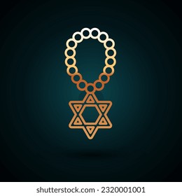 Gold line Star of David necklace on chain icon isolated on dark blue background. Jewish religion symbol. Symbol of Israel. Jewellery and accessory.  Vector