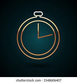 Gold line Stopwatch icon isolated on dark blue background. Time timer sign.  Vector Illustration