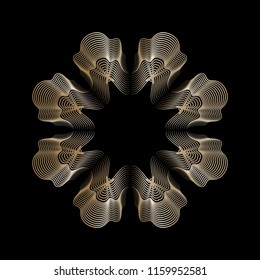 Gold line style guilloche flower rosette mandala.