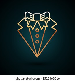 Gold line Suit icon isolated on dark blue background. Tuxedo. Wedding suits with necktie.  Vector Illustration