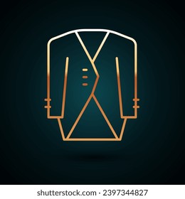 Gold line Suit icon isolated on dark blue background. Tuxedo. Wedding suits with necktie.  Vector