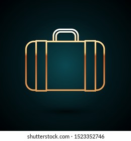 Gold line Suitcase for travel icon isolated on dark blue background. Traveling baggage sign. Travel luggage icon.  Vector Illustration
