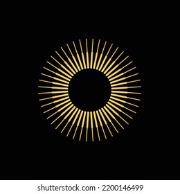 Gold line sun burst retro style, modern sunlight symbol