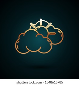 Gold line Sun and cloud weather icon isolated on dark blue background.  Vector Illustration