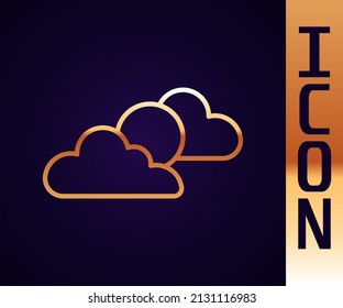 Gold line Sun and cloud weather icon isolated on black background.  Vector