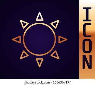 Gold line Sun icon isolated on black background. Summer symbol. Good sunny day.  Vector Illustration