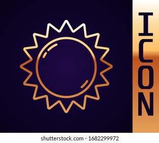 Gold line Sun icon isolated on black background. Summer symbol. Good sunny day.  Vector Illustration