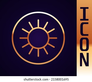 Gold line Sun icon isolated on black background.  Vector