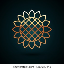 Gold line Sunflower icon isolated on dark blue background.  Vector Illustration