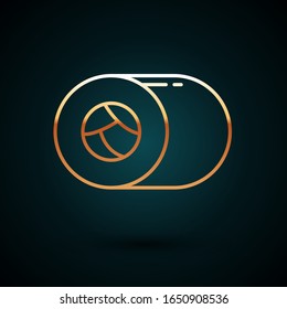 Gold line Sushi icon isolated on dark blue background. Traditional Japanese food.  Vector Illustration