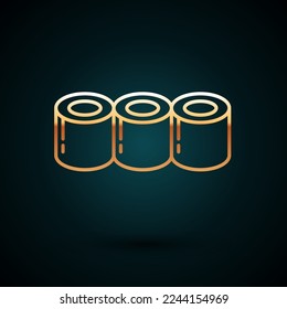 Gold line Sushi icon isolated on dark blue background. Traditional Japanese food.  Vector