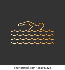 Gold line swim icon. Vector silhouette of swimmer.