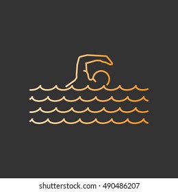 Gold line swim icon. Vector silhouette of swimmer.