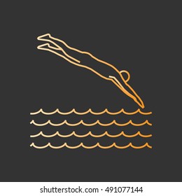 Gold line swim icon. Vector silhouette of swimmer.