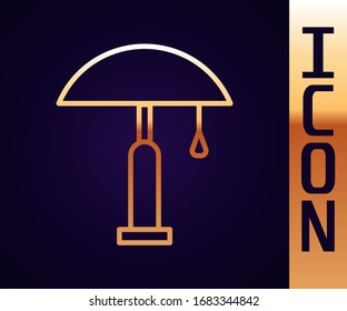 Gold line Table lamp icon isolated on black background.  Vector Illustration