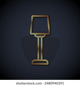 Gold line Table lamp icon isolated on black background.  Vector
