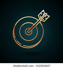 Gold line Target icon isolated on dark blue background. Investment target icon. Successful business concept. Cash or Money sign.   Vector Illustration