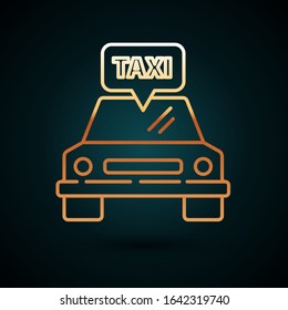Gold line Taxi car icon isolated on dark blue background.  Vector Illustration