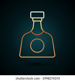 Gold line Tequila bottle icon isolated on dark blue background. Mexican alcohol drink.  Vector