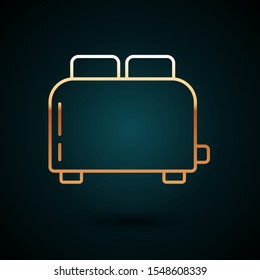Gold line Toaster with toasts icon isolated on dark blue background.  Vector Illustration