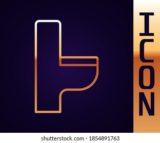 Gold line Toilet bowl icon isolated on black background.  Vector