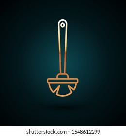 Gold line Toilet brush icon isolated on dark blue background.  Vector Illustration