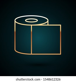 Gold line Toilet paper roll icon isolated on dark blue background.  Vector Illustration