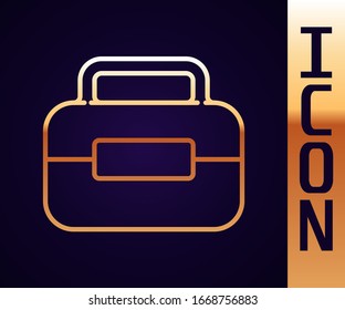 Gold line Toolbox icon isolated on black background. Tool box sign.  Vector Illustration