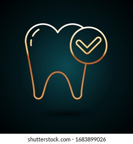 Gold line Tooth whitening concept icon isolated on dark blue background. Tooth symbol for dentistry clinic or dentist medical center.  Vector Illustration