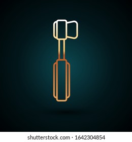 Gold line Toothbrush icon isolated on dark blue background.  Vector Illustration