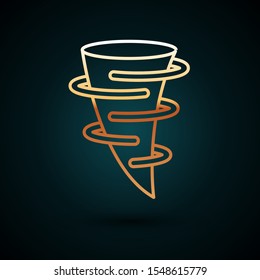 Gold line Tornado icon isolated on dark blue background.  Vector Illustration