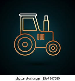 Gold line Tractor icon isolated on dark blue background.  Vector Illustration