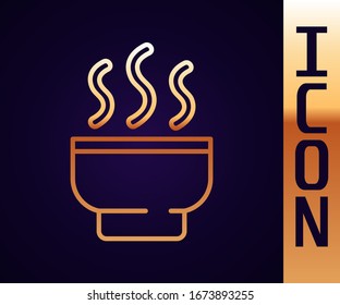 Gold line Traditional Chinese tea ceremony icon isolated on black background. Teapot with cup.  Vector Illustration