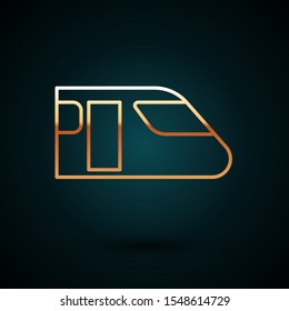 Gold line Train icon isolated on dark blue background. Public transportation symbol. Subway train transport. Metro underground.  Vector Illustration